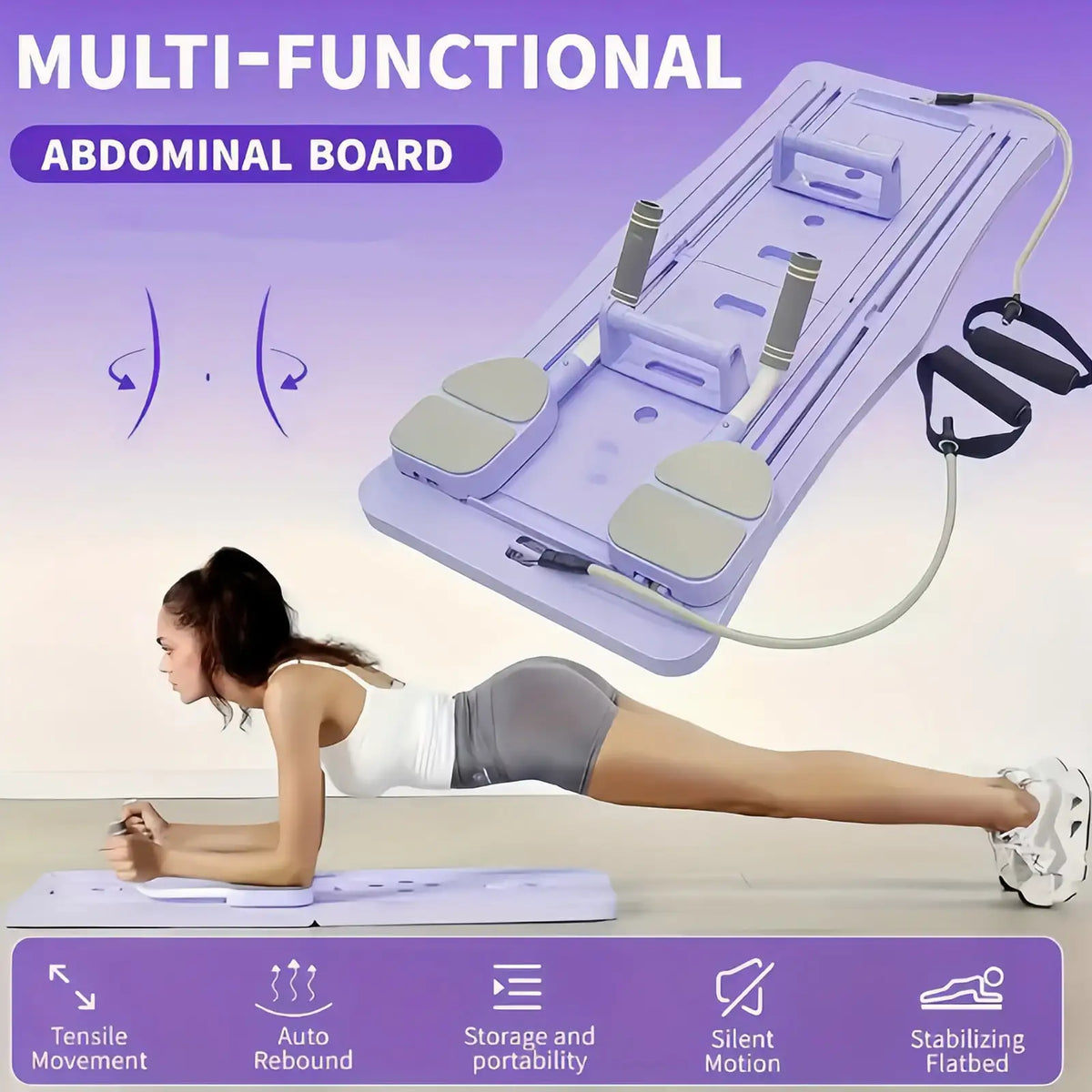 Foldable Pilates Sliding Board Reformer With Resistance Bands Home Workouts