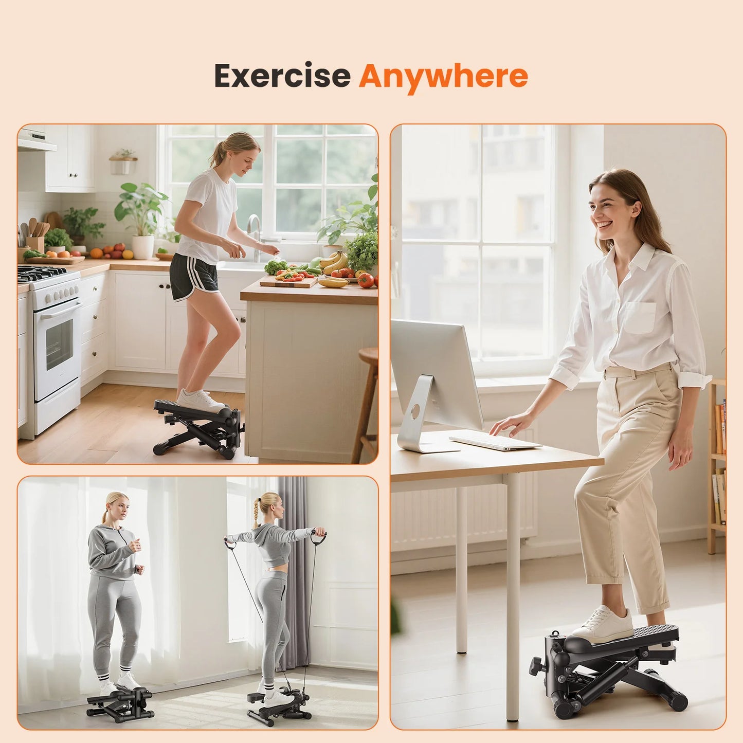 Mini Stepper With Resistance Bands Cardio Machine Home