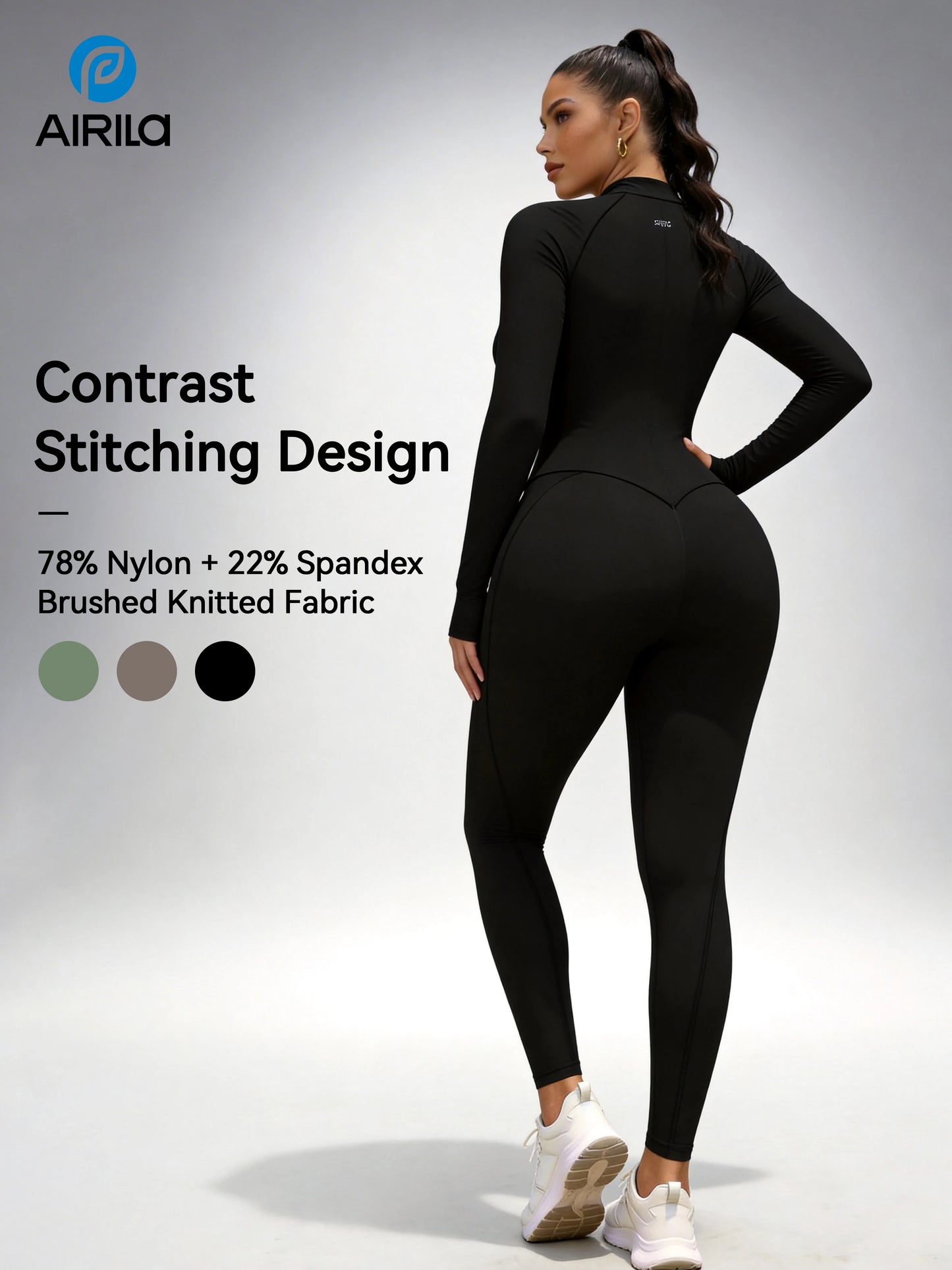 Zip Front Long Sleeve Yoga Jumpsuit For Women Tummy Control