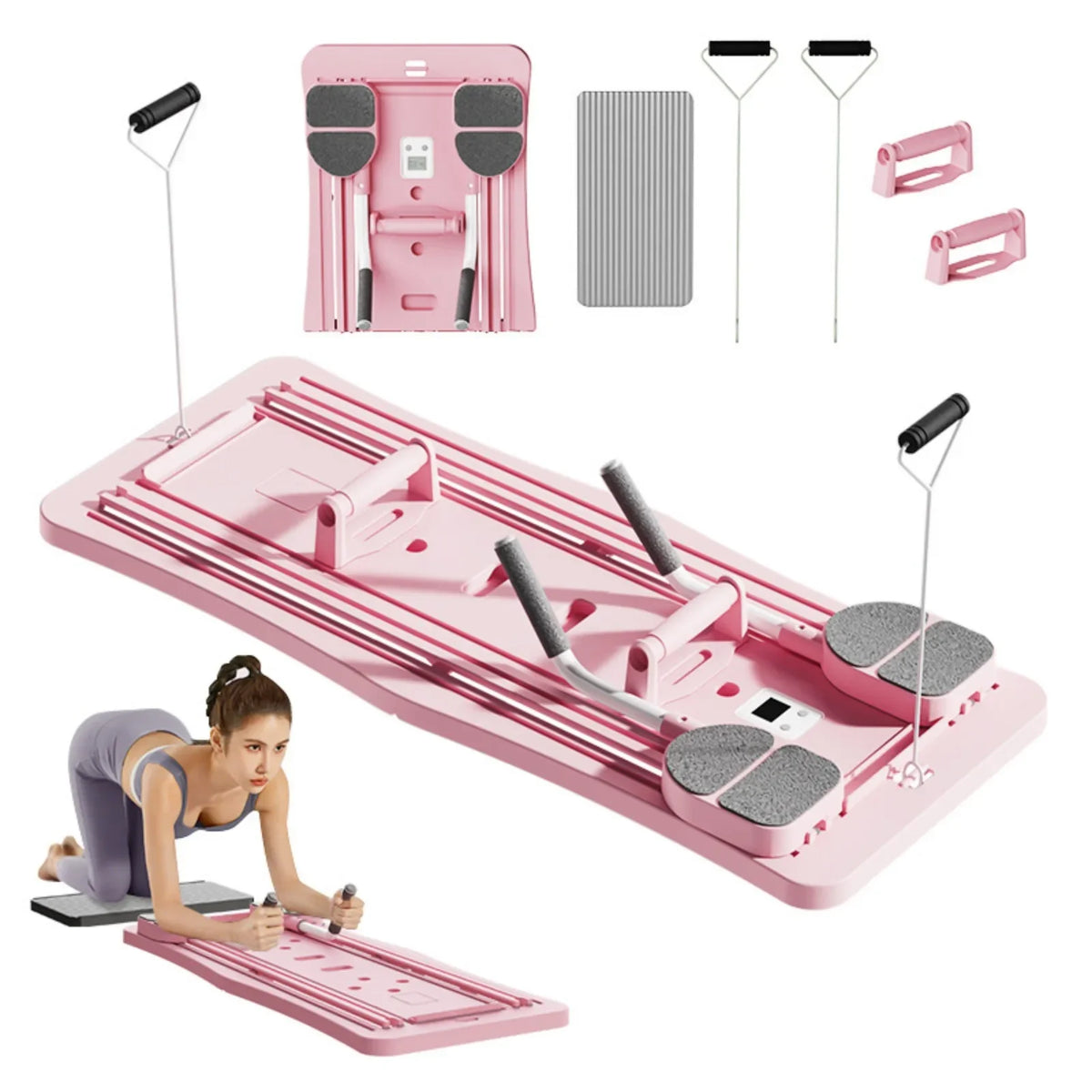 Foldable Pilates Sliding Board Reformer With Resistance Bands