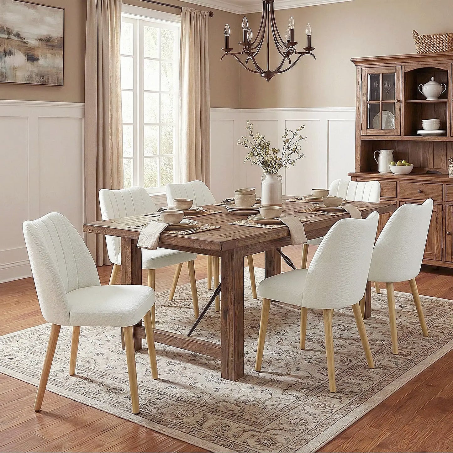 Set Of 2 Mid Century Modern Upholstered Dining Chairs, Fabric Kitchen Chairs With Curved Back And Wood Legs For Dining Room Living Room