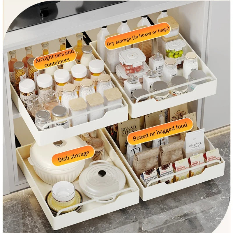CL Metal Cabinet Storage Rack Self-Adhesive Nano-Film No-Drill Heavy-Duty Sliding Drawer Basket for Kitchen Bathroom Bedroom