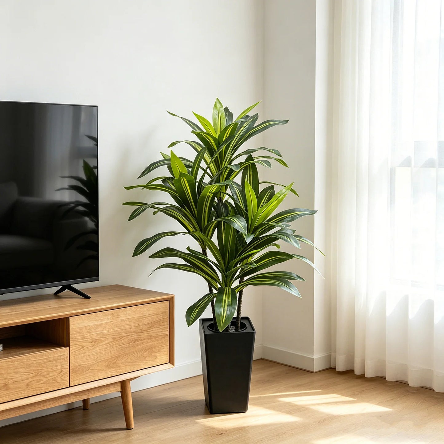 4/5/6 FT Artificial Plants Dracaena Tree 120cm, Large Artificial Dracaena Plant with Tall Planter, Tall Fake Floor Plant in Pot Indoor Decor, Fake Dracaena Tree for Home Living Room Office Decor