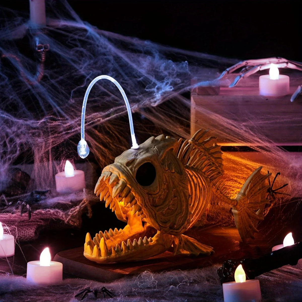 Halloween Skeleton Fish Lantern With LED Eyes And Spooky Decor
