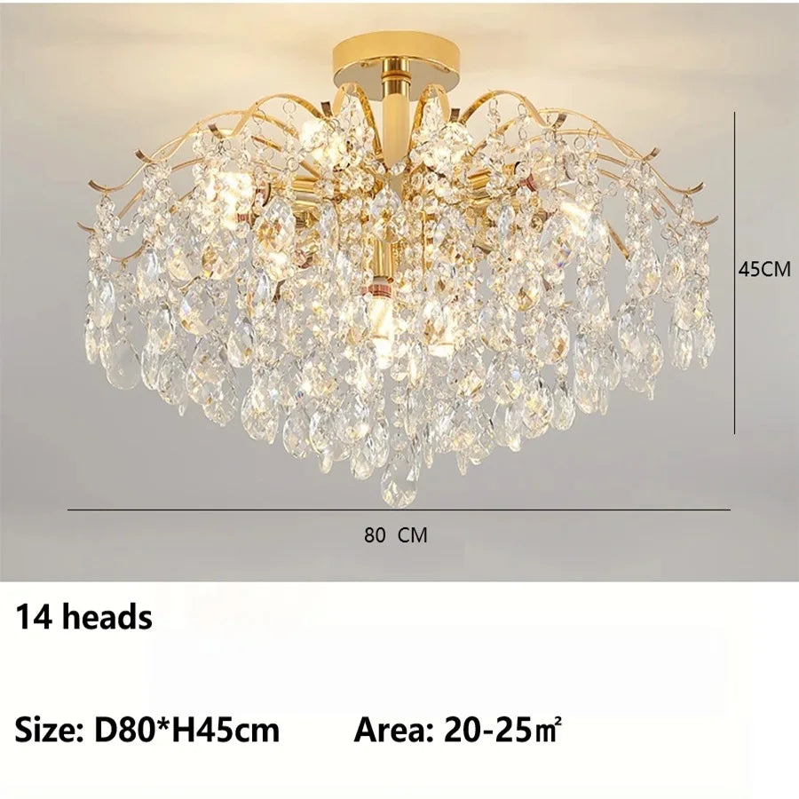 Luxury Crystal Pendant Light Lustre Chandelier LED Ceiling Lamp for Living Dining Room Bedroom Modern Home Gold 3 Color Lights