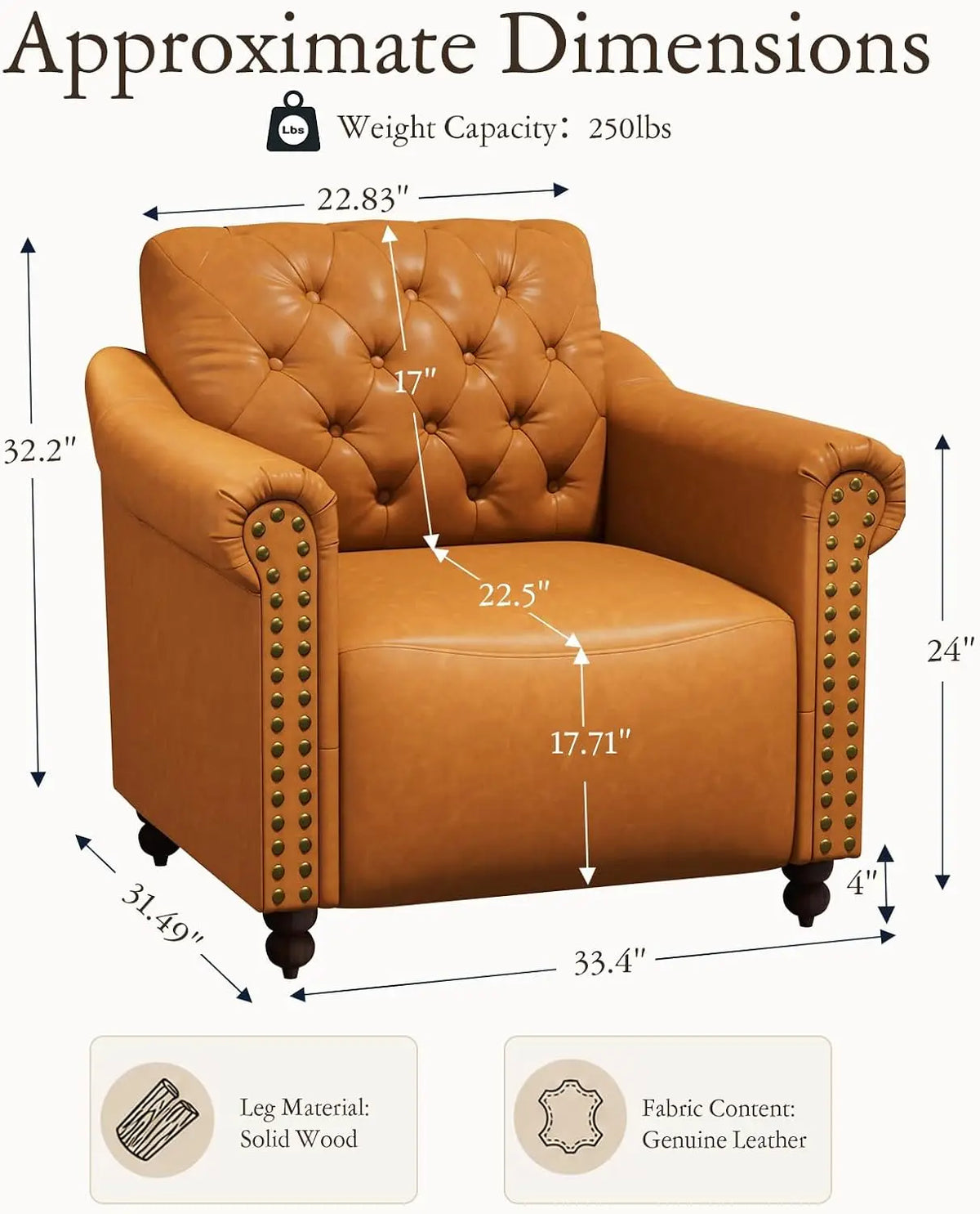 Faux Leather Chesterfield Accent Chair With Classic Nailhead Trim