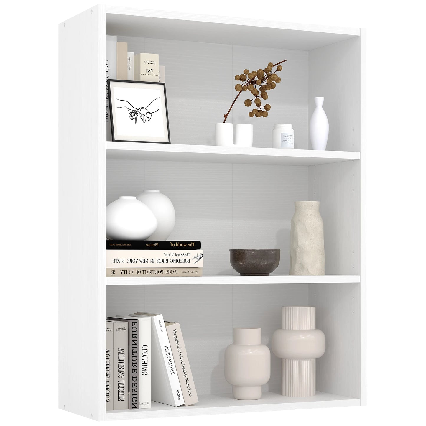 JHK 4 Tier Wooden Shelf Bookcase Tall Floor Standing Open Bookshelf Living Room