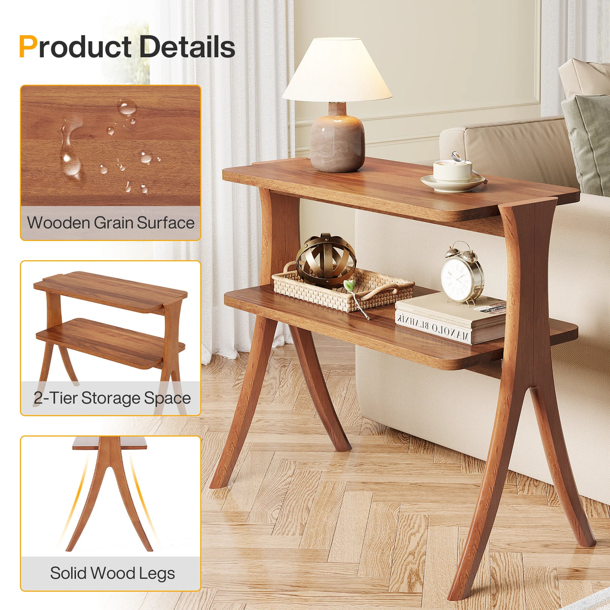Tribesigns Narrow End Table With Two Tier Storage Shelf