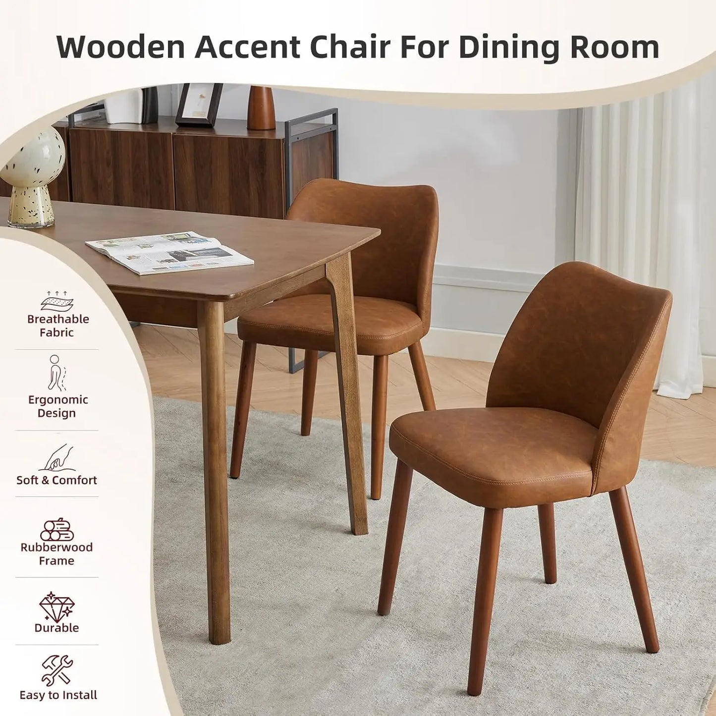 HiMISS Leather Dining Chairs Set With Wood Legs