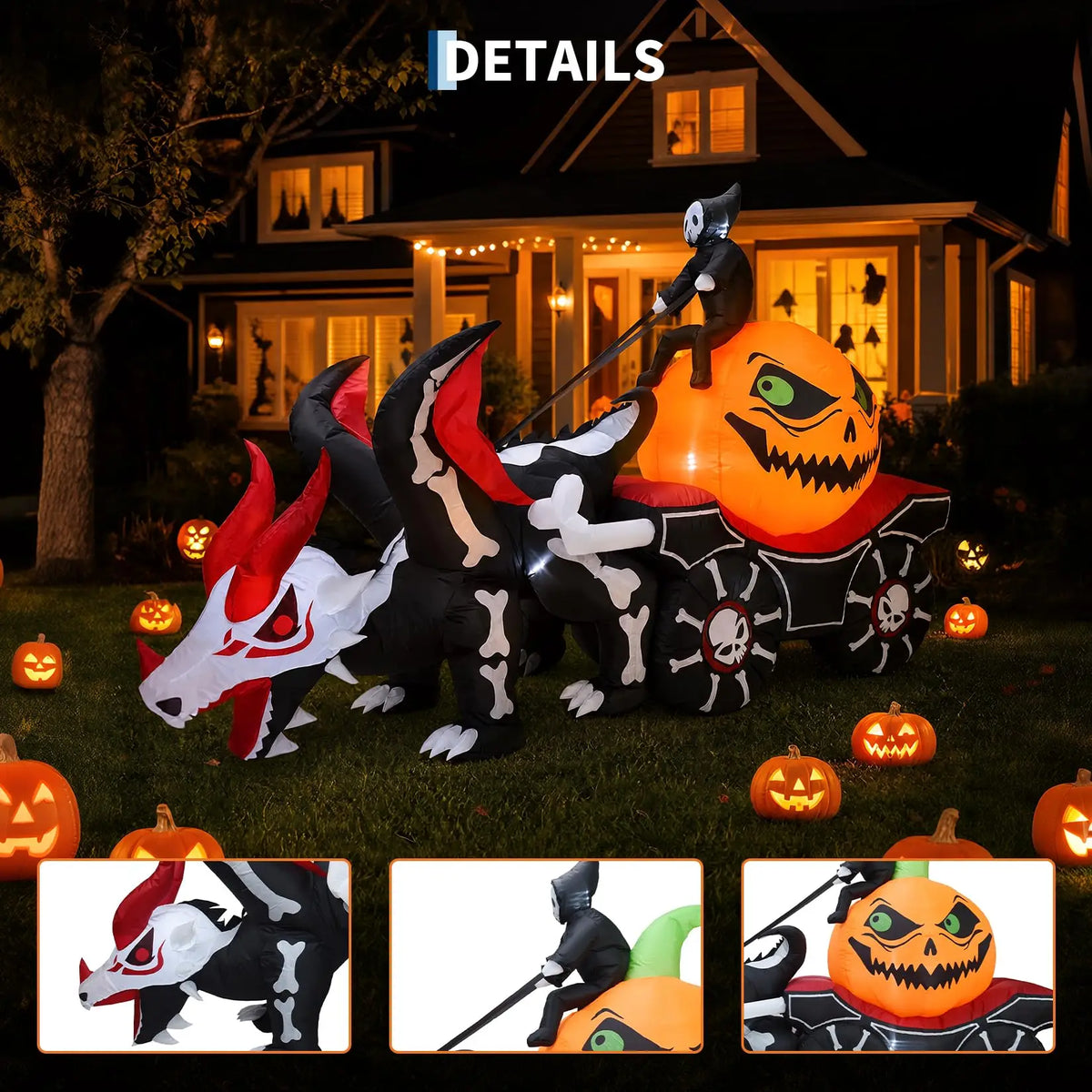 HiMISS Halloween Grim Reaper Dragon Carriage Inflatable With LED Lights