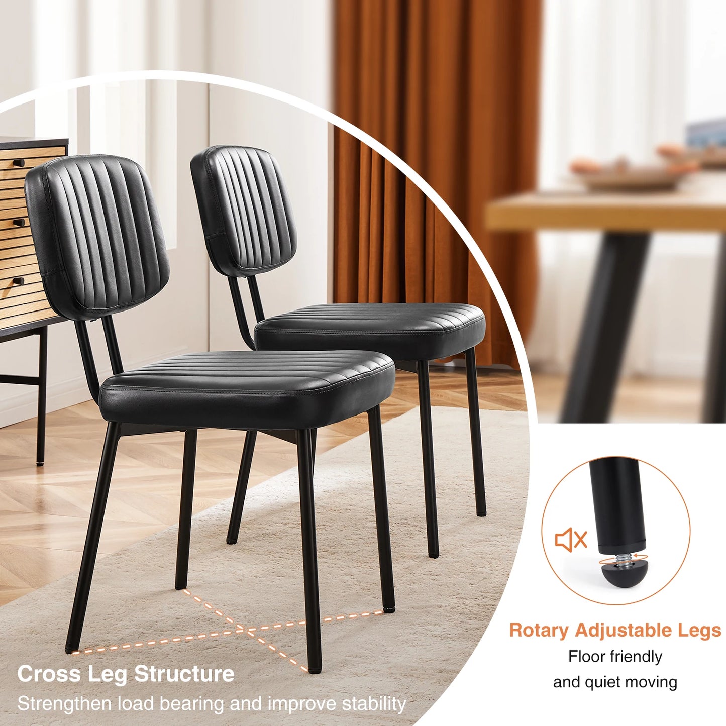 JHK Faux Leather Dining Chairs Set of 2 with LumbarSupport
