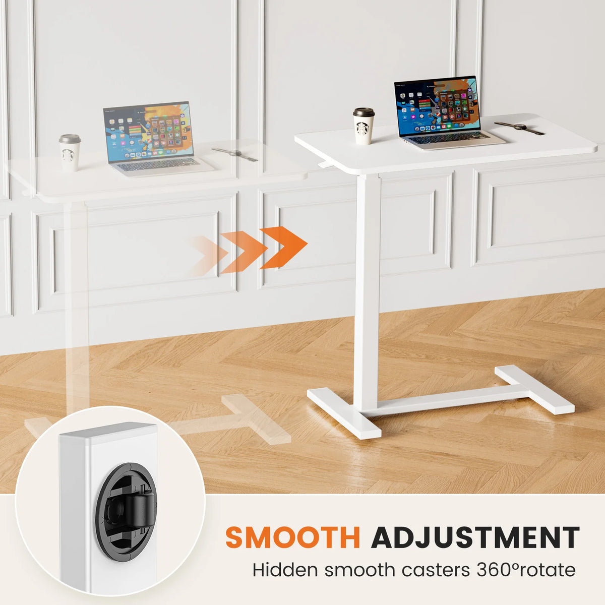 JHK Adjustable Overbed Table with Hidden Wheels for Home Use