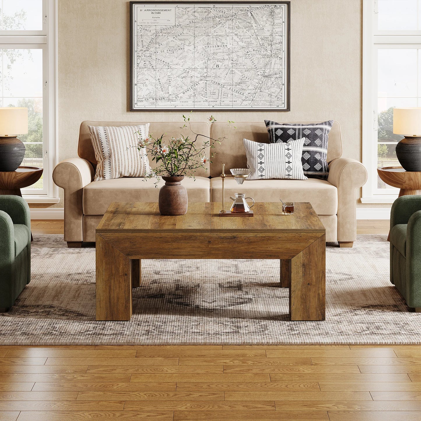 Tribesigns Square Coffee Table Farmhouse Wood Centerpiece