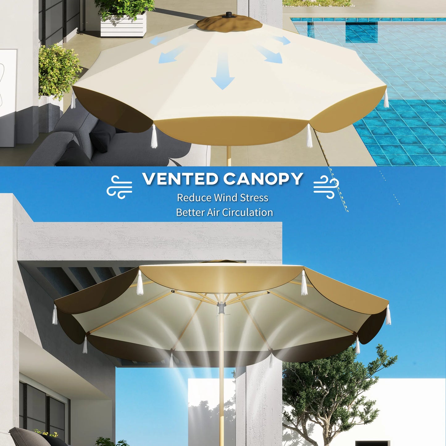 9ft Patio Umbrella, Upf 50+ Outdoor Umbrella, Cream White