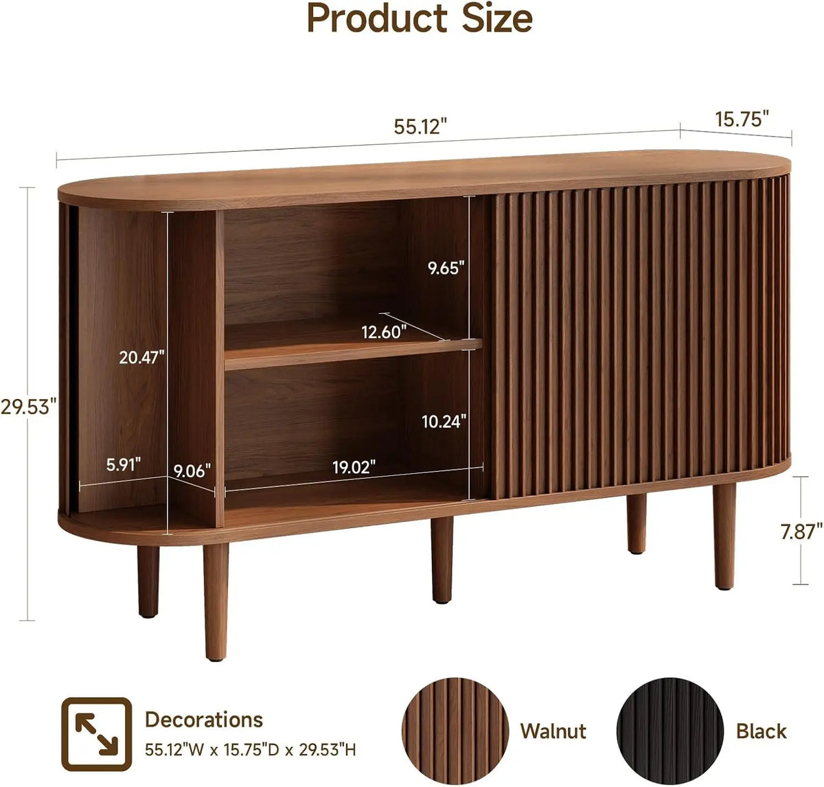 ONBRILL Mid Century Sideboard Buffet Cabinet With Adjustable Shelves