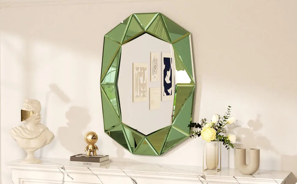 Wisfor Irregular Silver Glass Wall Mirror With Beveled Diamond Edge
