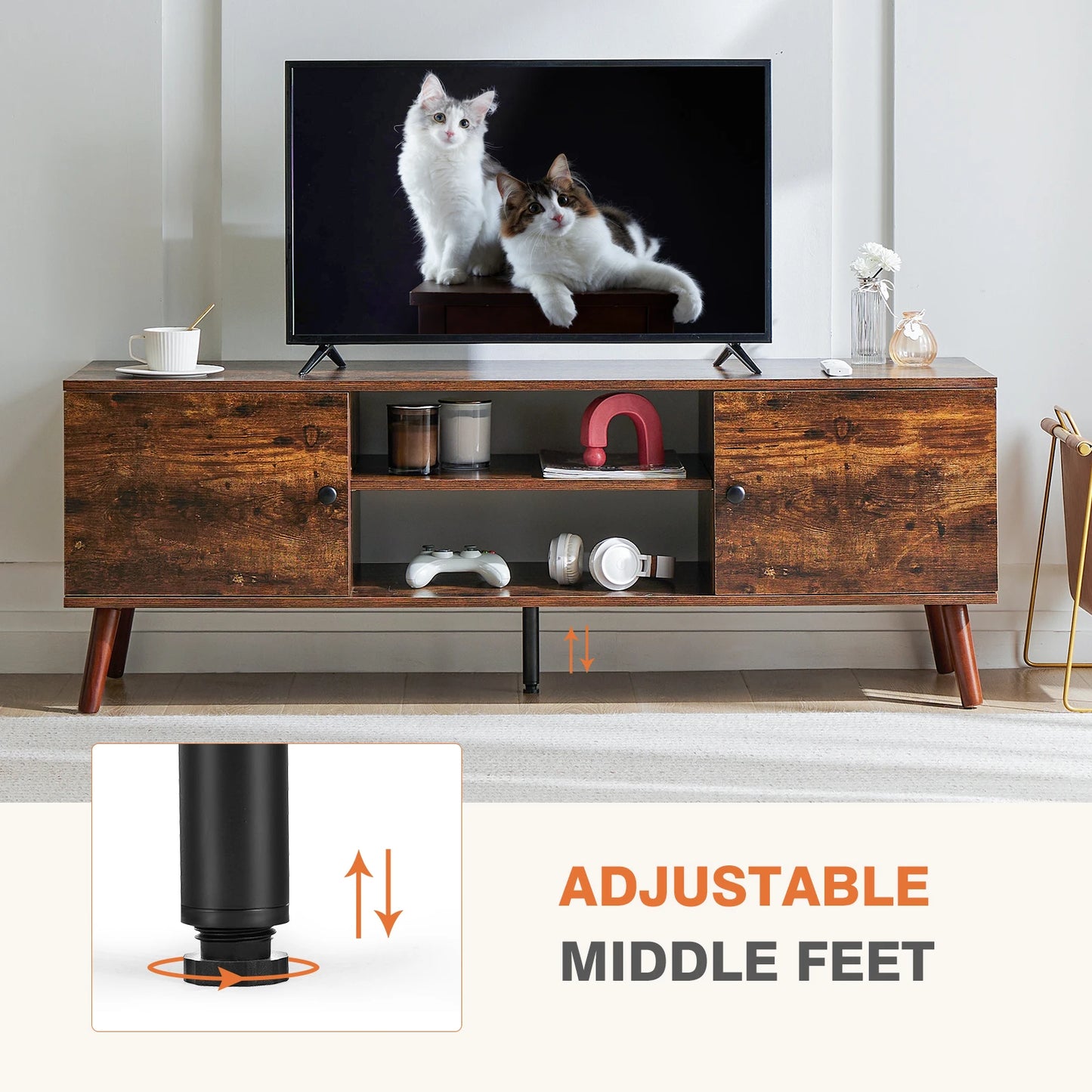MCQ Living Room Wooden For 50 Up To 60 Inch TV Stand Adjustable Shelf 2 Storage Entertainment Center For Home Media Console