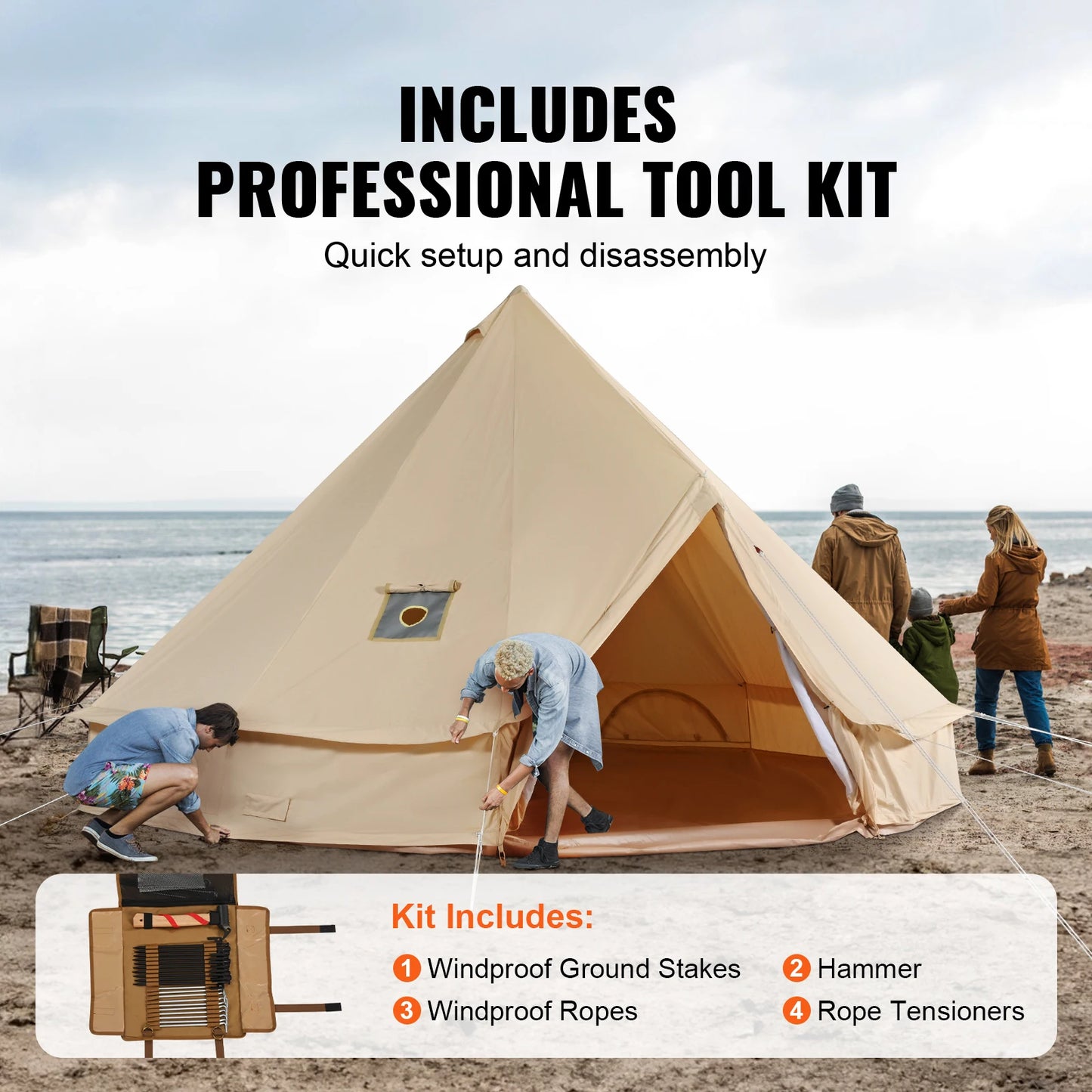 SucceBuy Canvas Bell Tent 4 Seasons 3/4/5/6/7m Yurt Tent Canvas Tent for Camping with Stove Breathable Tent Holds up to 8People