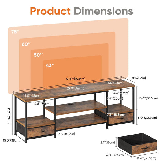JHK Wooden TV Stand With Storage Shelves For Living Room