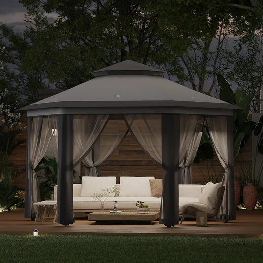 Alloy Steel Pop Up Gazebo With Mosquito Netting Vent Roof