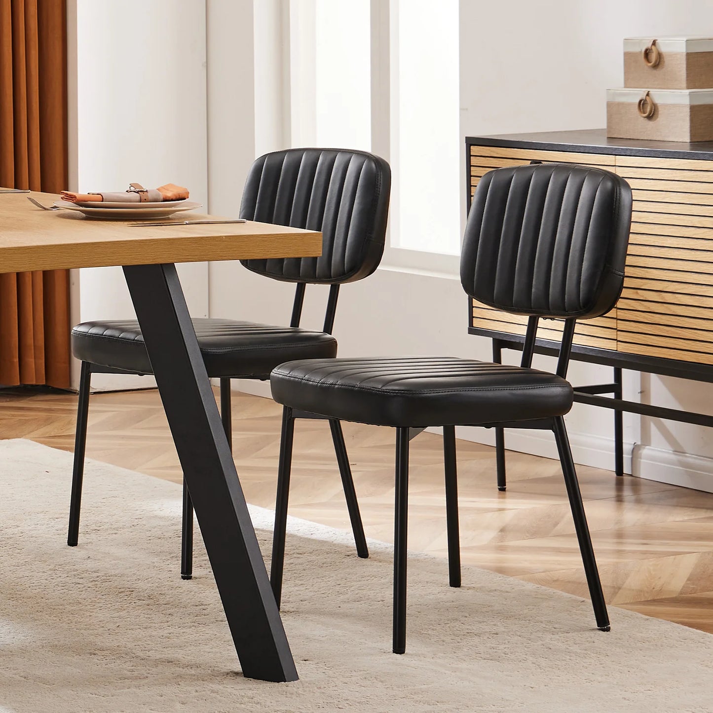 JHK Faux Leather Dining Chairs Set of 2 with LumbarSupport