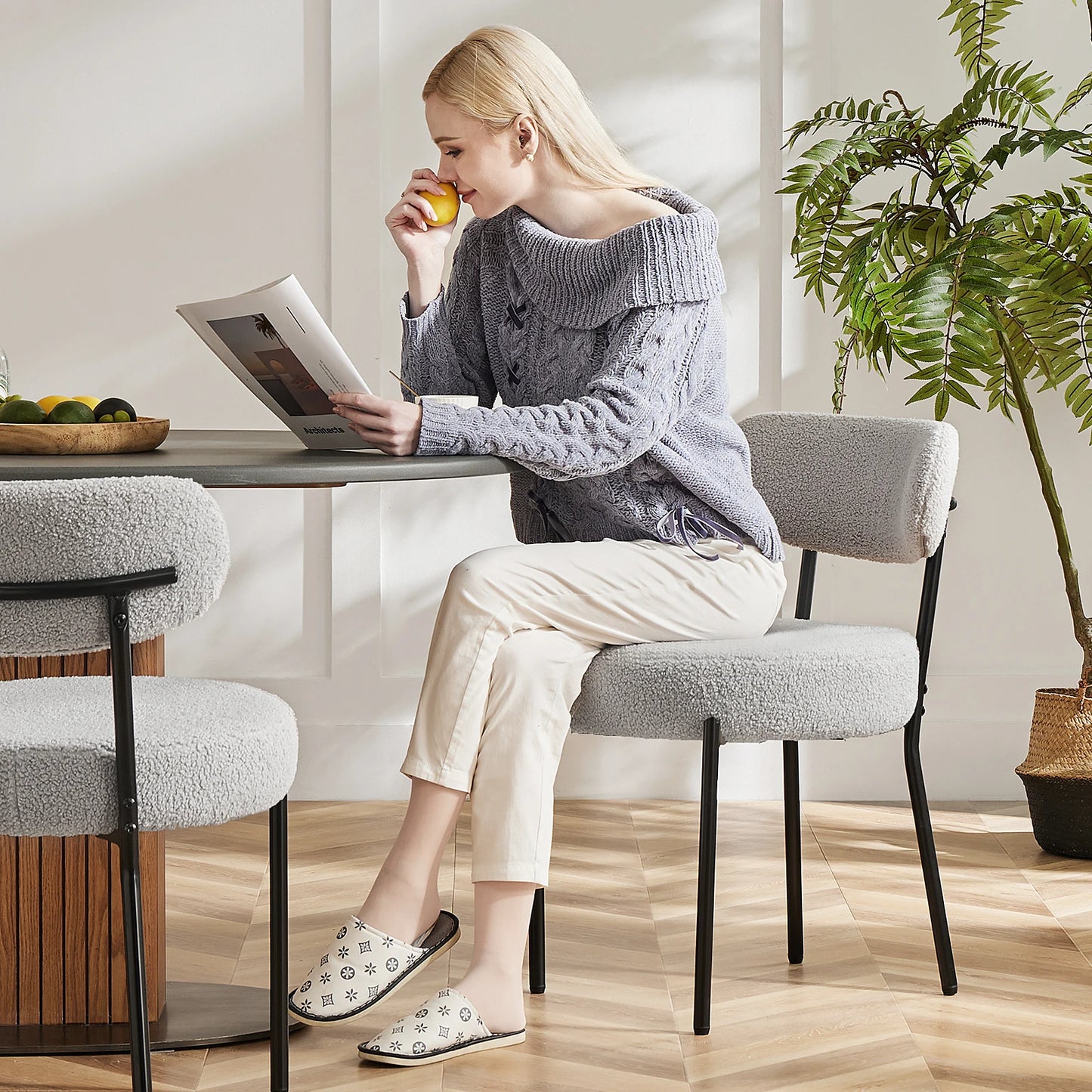 JHK Ergonomic Round Dining Chairs Set Of 2 Plush Fabric For Living Room