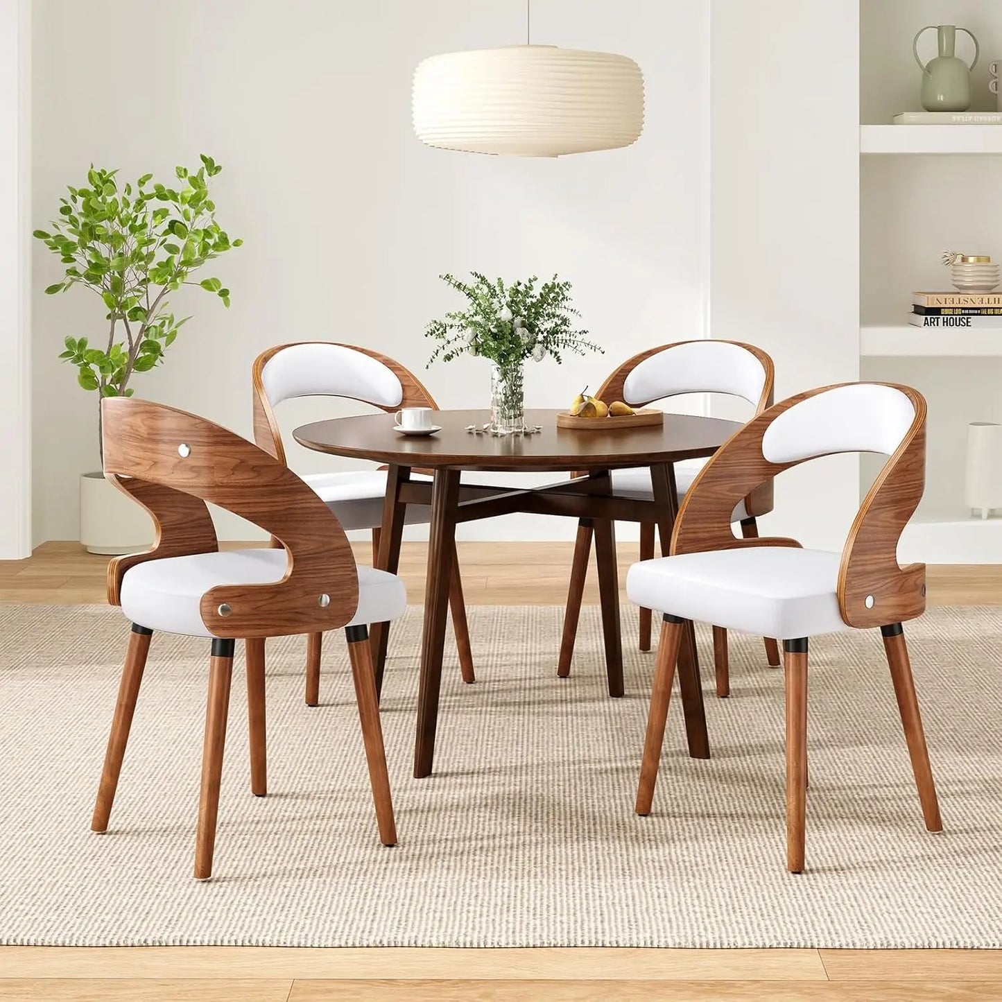 Wood Dining Chairs, Set of 4 Modern Upholstered Dining Chairs with Curved Backrest for Kitchen, Dining Room, Living, Customized