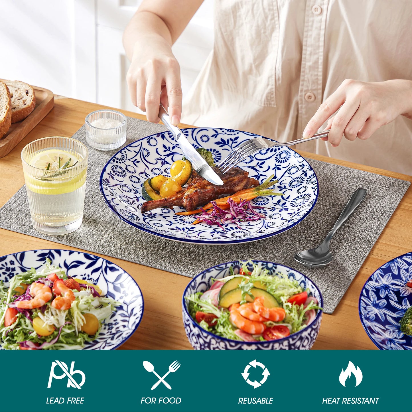 MALACASA Ceramic Plate Set Tableware Dinnerware Porcelain