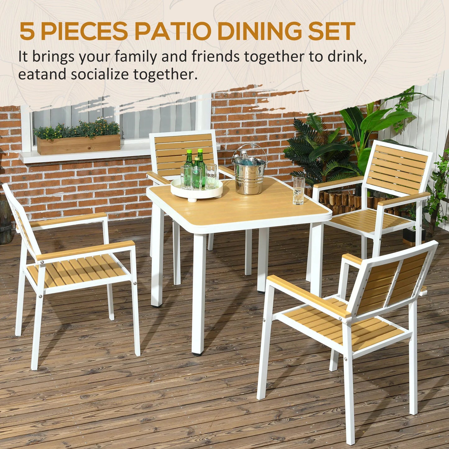 5-Piece Outdoor Aluminum Patio Dining Set With Umbrella Hole