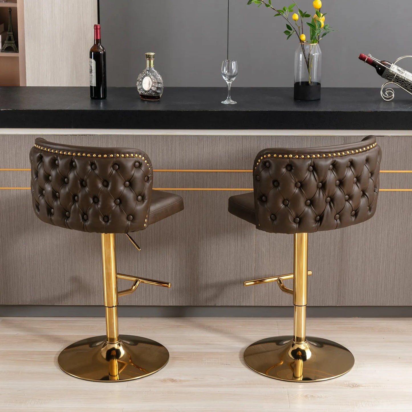 TWISTER.CK Swivel Bar Chairs PU Upholstered Stools Nailheads Dining Room