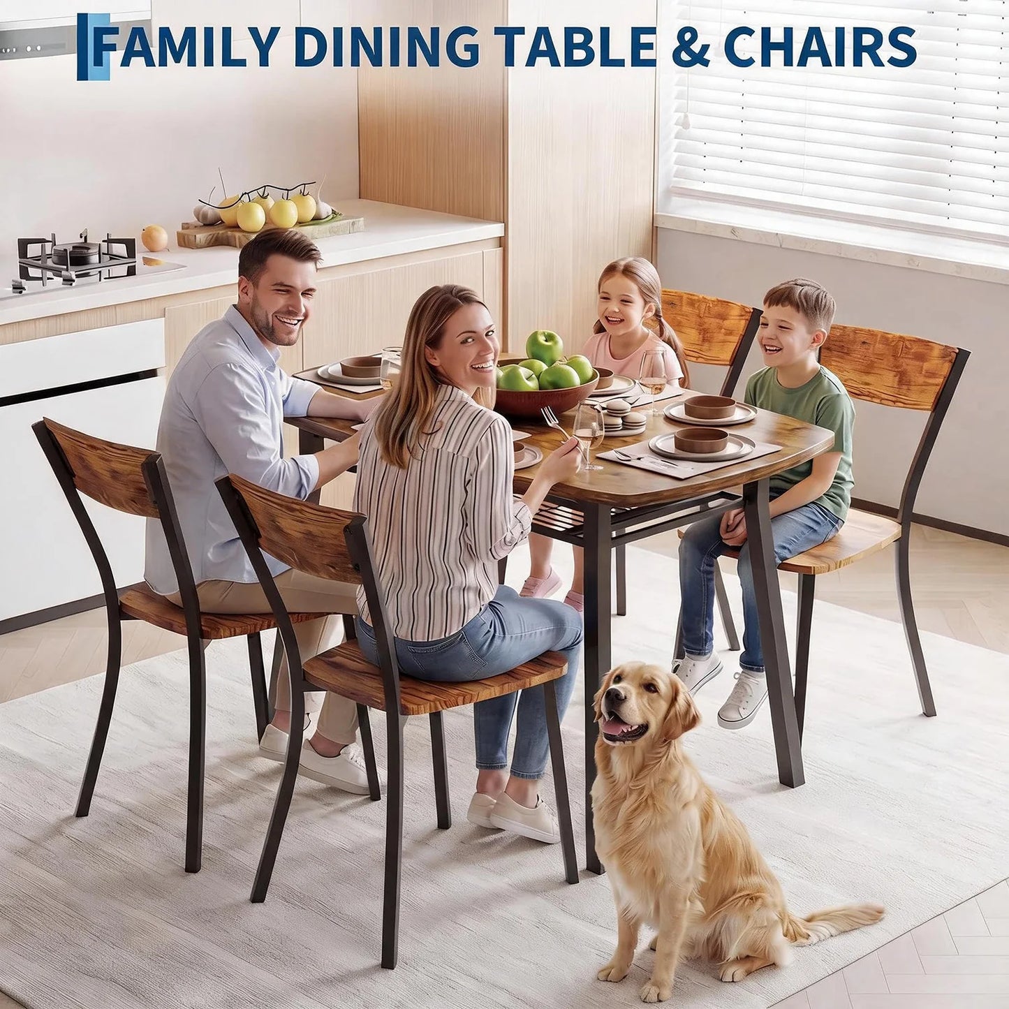 5 Piece Dining Table Set For 4, 43 Inch Kitchen Table And 4 Chairs With Storage Shelf, Space Saving Dining Set For Apartment