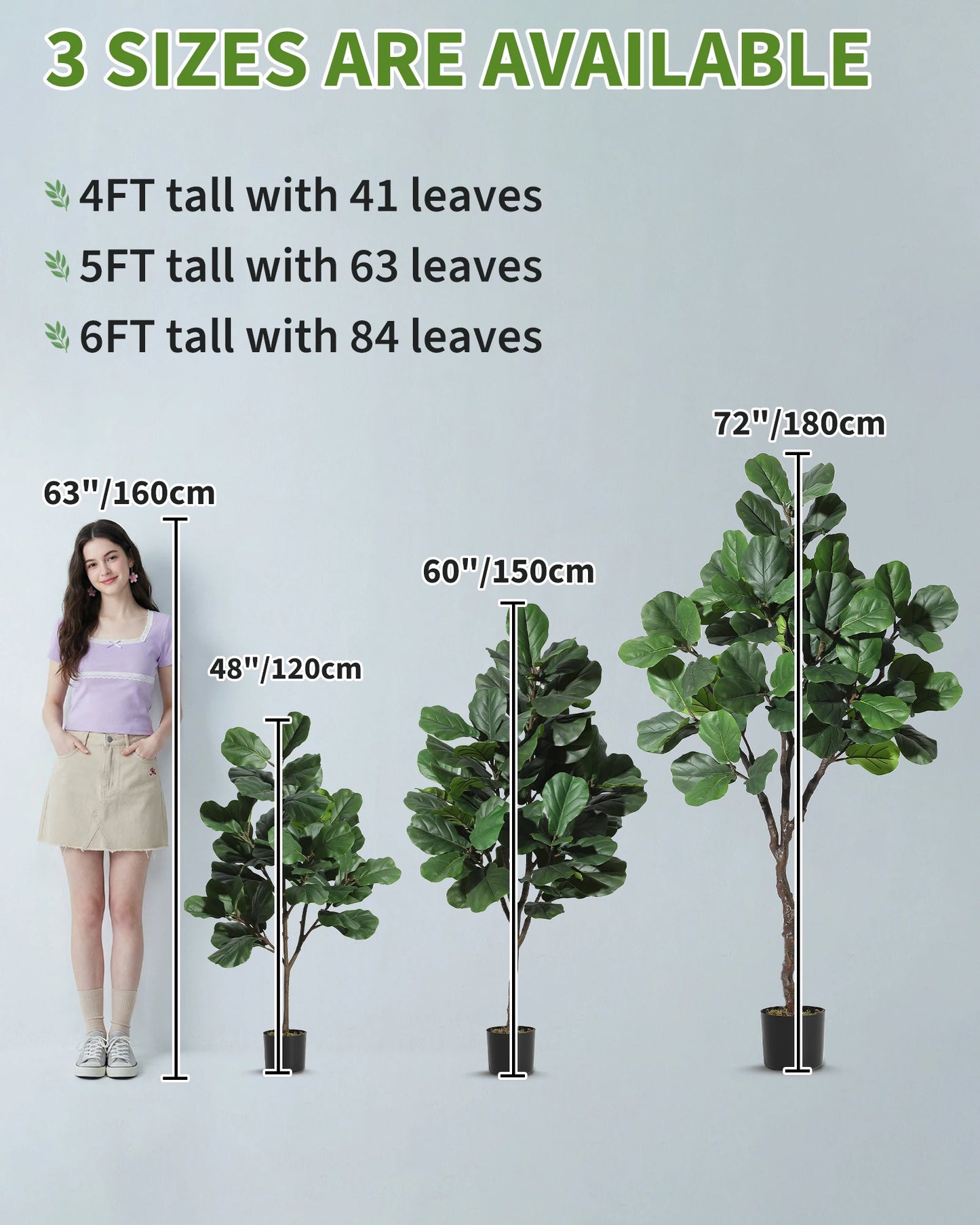4/5/6 FT Artificial Fiddle Leaf Fig Tree with Lifelike Leaves,Large Faux Plant, Tall Fake Ficus Lyrata Trees with Black Planter, Fake Floor Plants for Home Office Modern Decor
