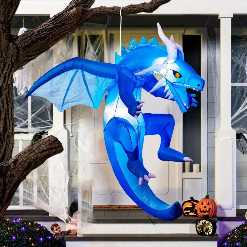 5 Ft Tall Hanging Ice Dragon Halloween Inflatables Outdoor Decorations, Hanging Ice Dragon Blow Up for Yard with Build-in LEDs, Halloween Inflatables Party Supplies Outdoor Decor for Yard