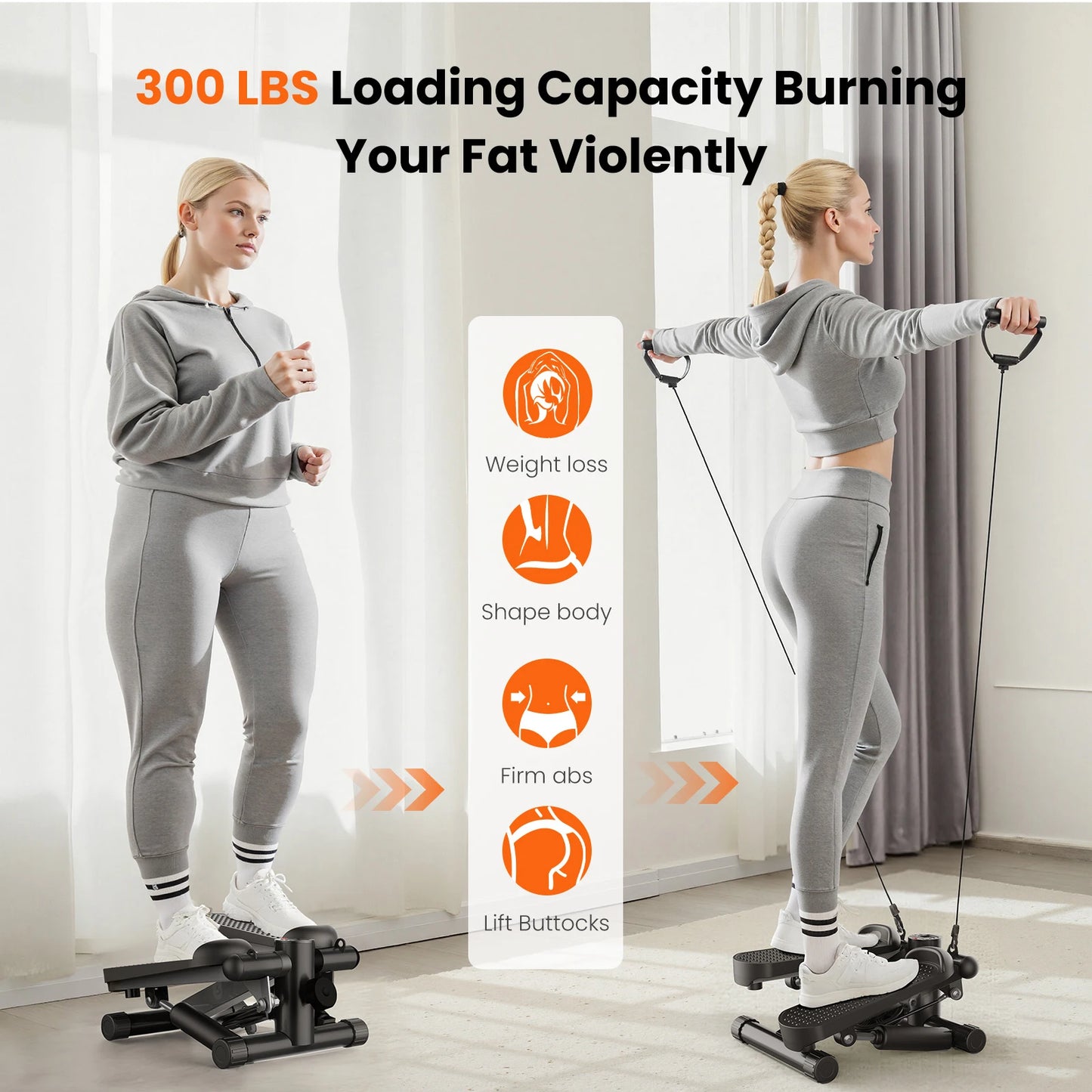 Mini Stepper With Resistance Bands Cardio Machine Home