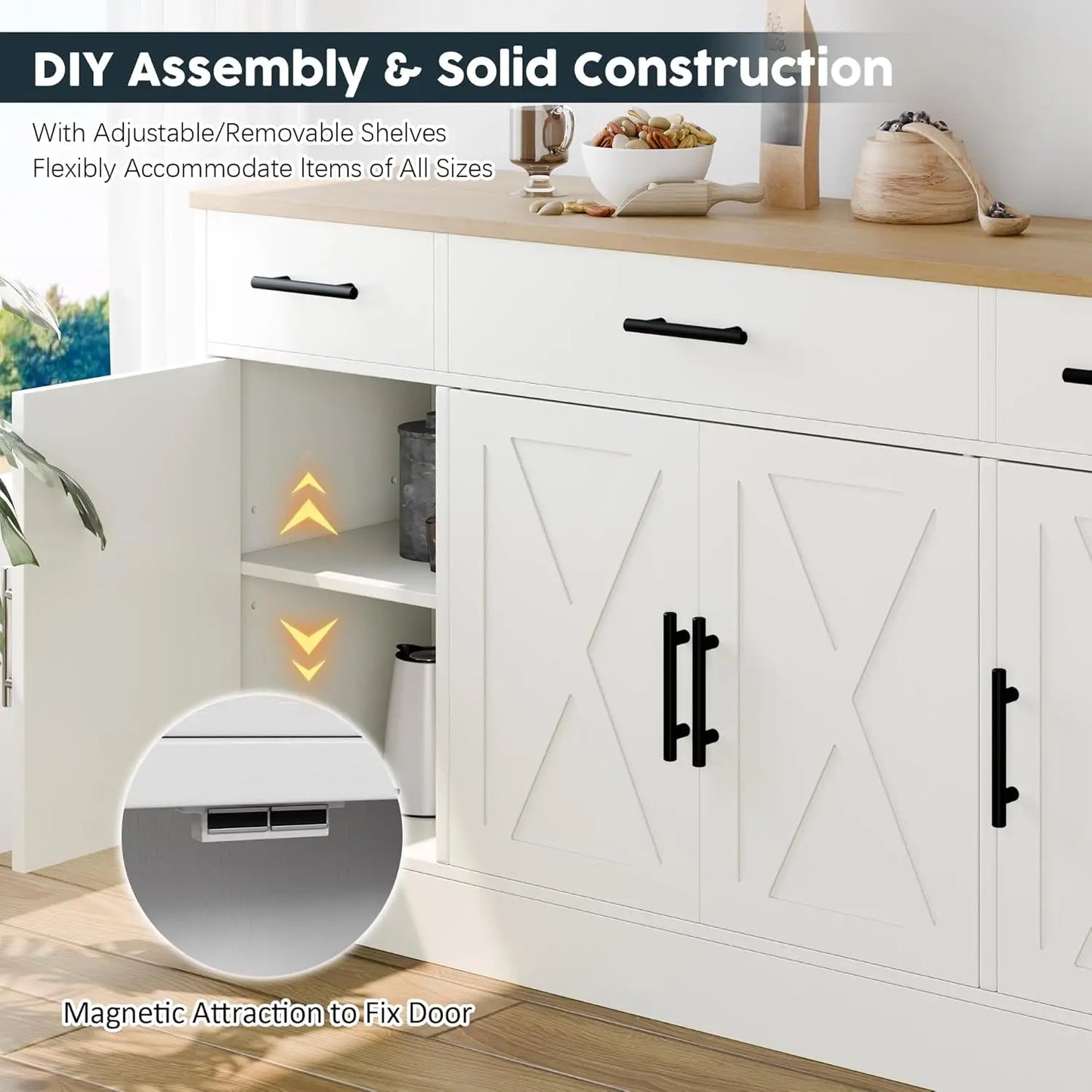 Buffet Cabinet With Adjustable Shelf For Living Room