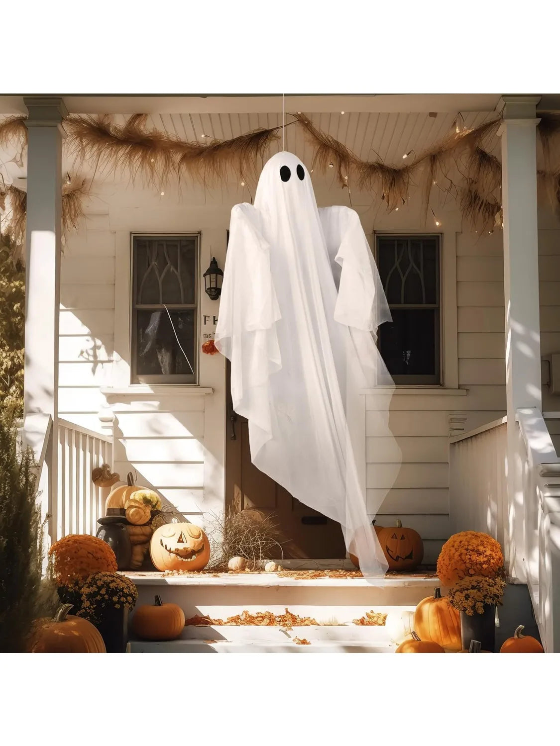 Halloween Hanging Light up Ghost with Spooky White LED Light, 47” Halloween Hanging Ghost Decoration for Front Yard Patio Lawn Garden Party Decor Indoor Outdoor