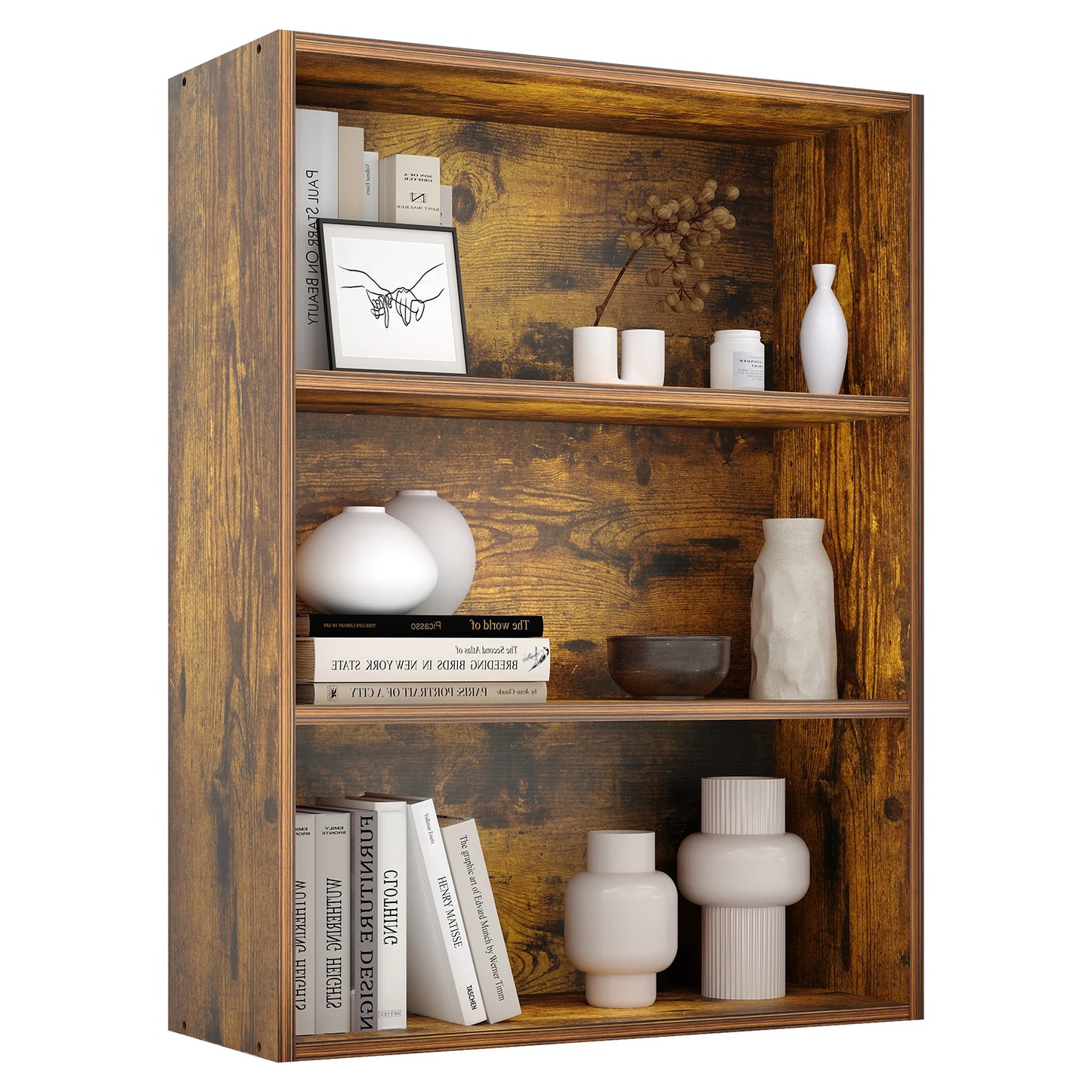 JHK 4 Tier Wooden Shelf Bookcase Tall Floor Standing Open Bookshelf Living Room