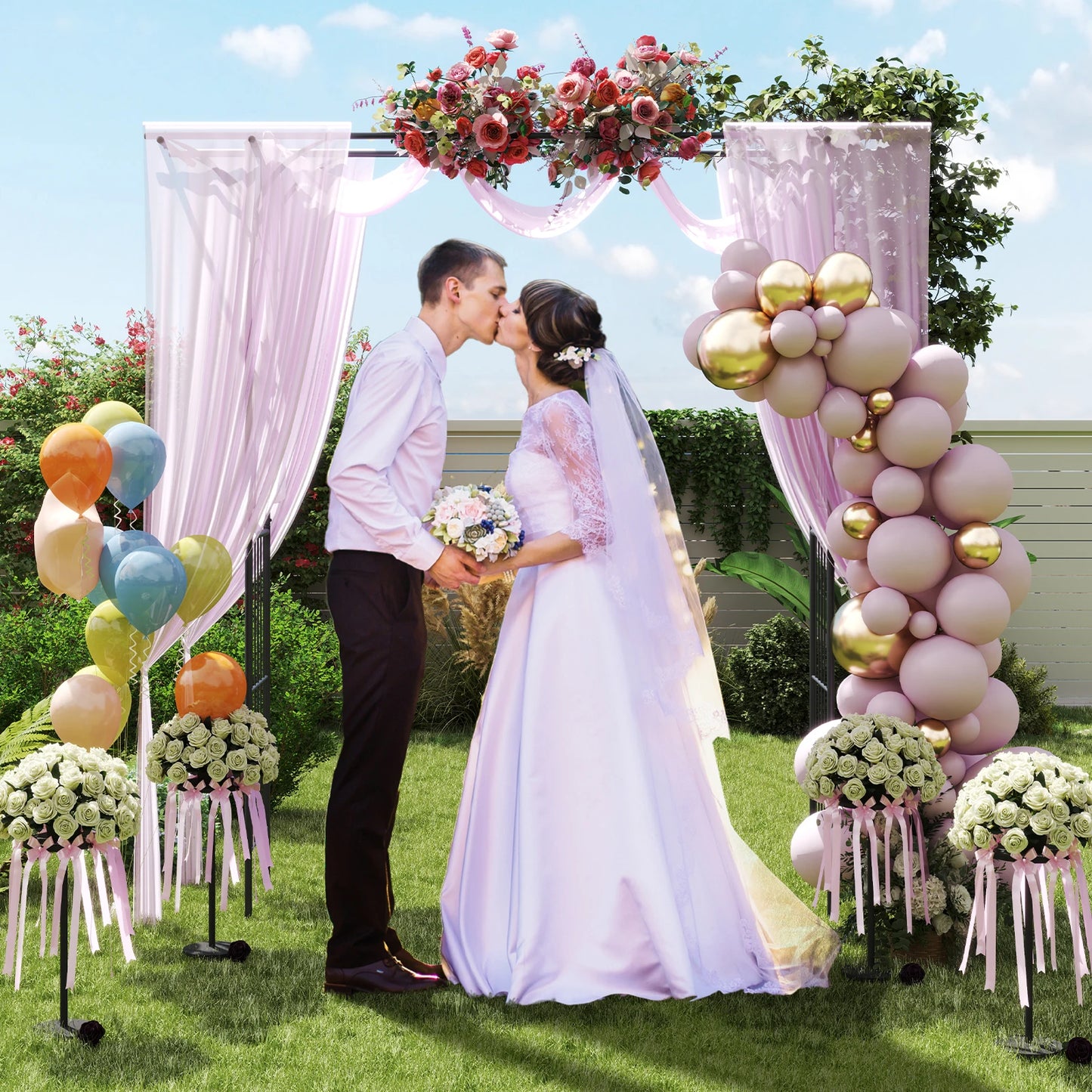 LIFEZEAL Garden Rose Arch Pergola Climbing Trellis Metal