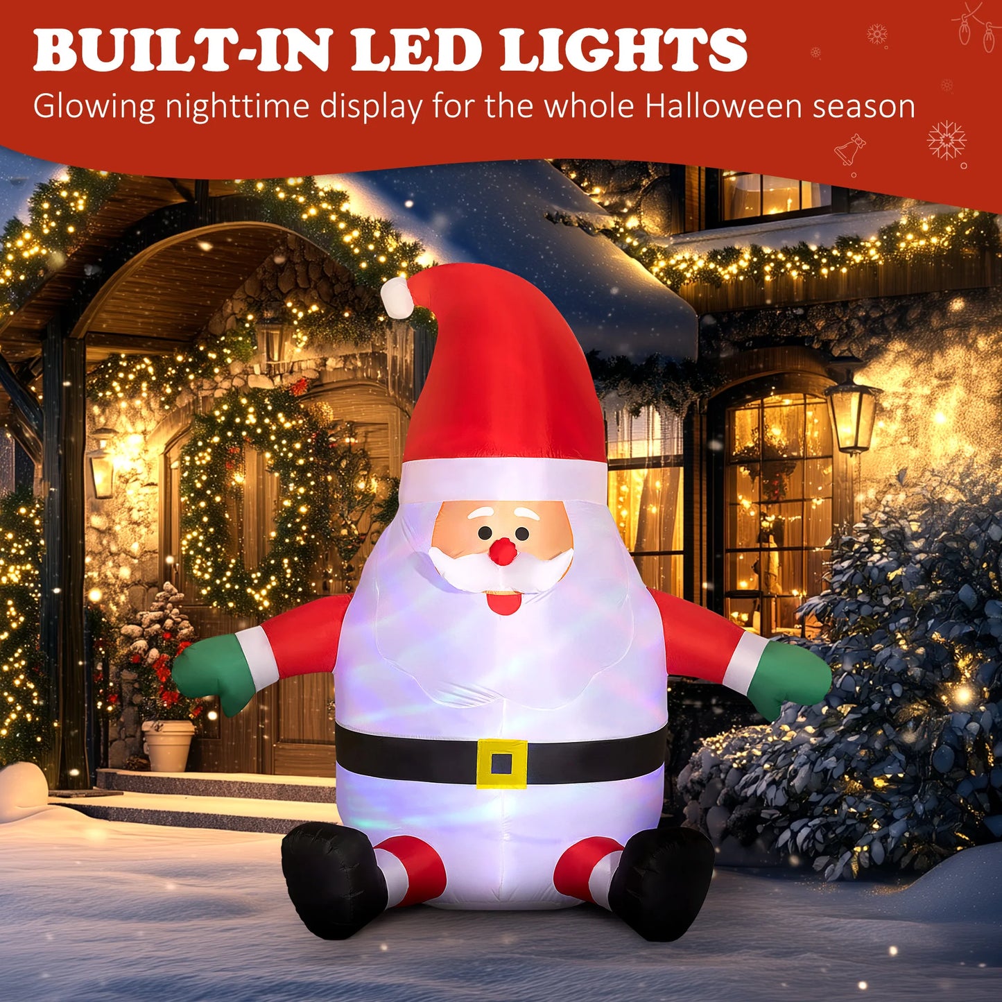 6' Inflatable Christmas Santa Claus with Rotating Magic Ball Light, Blow-Up Outdoor Yard Display for Lawn Garden Party