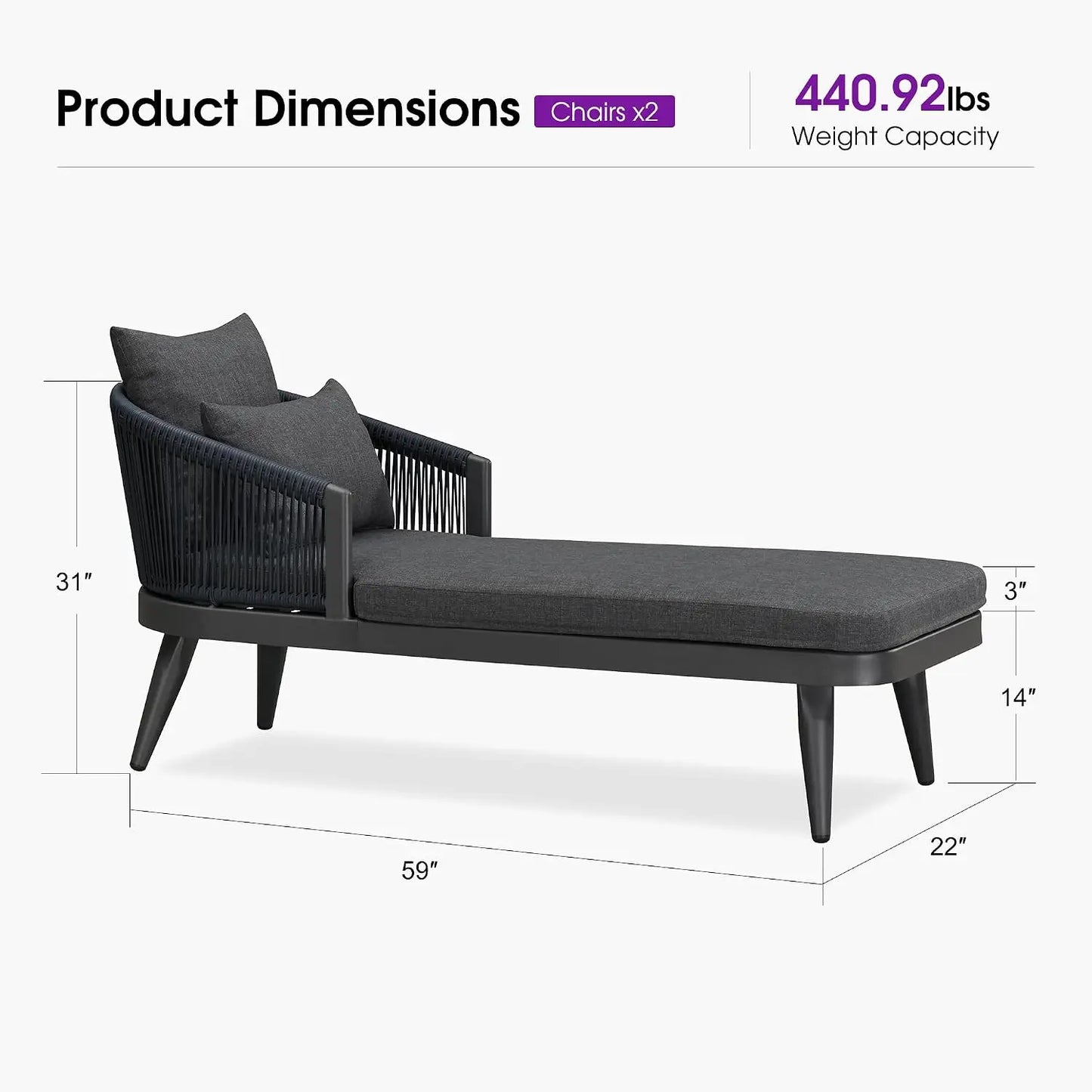 Outdoor Chaise Lounge Set of 2 Modern Aluminum Patio Lounge Chair with Cushion Wicker Backrest All Weather for Deck, Customized