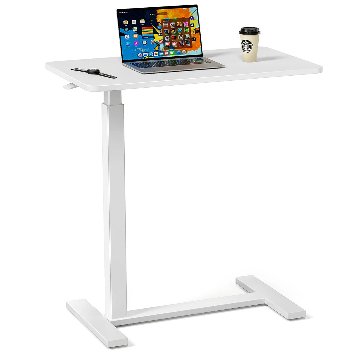 JHK Adjustable Overbed Table with Hidden Wheels for Home Use