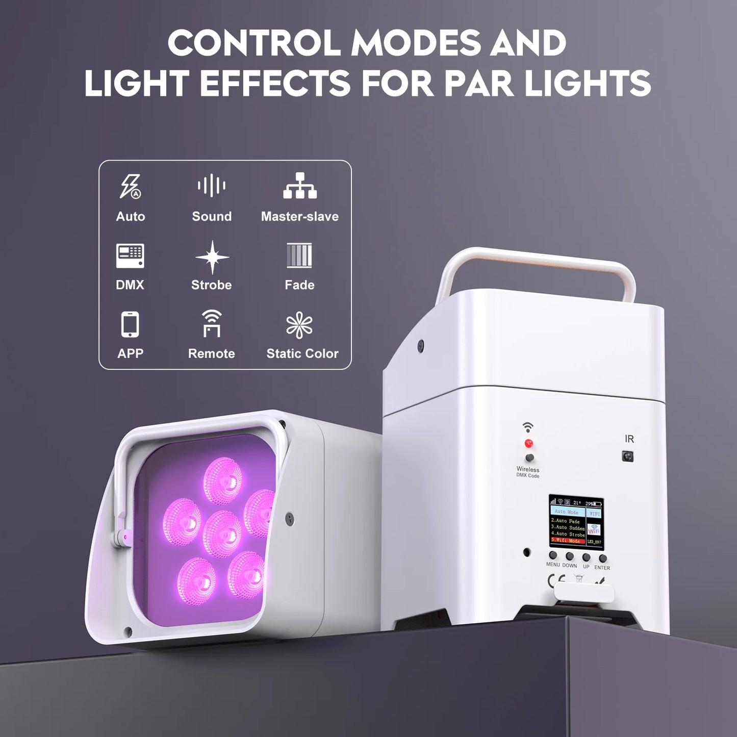 U'King RGBWA+UV LED Par Light 6x18W DMX Battery Wireless