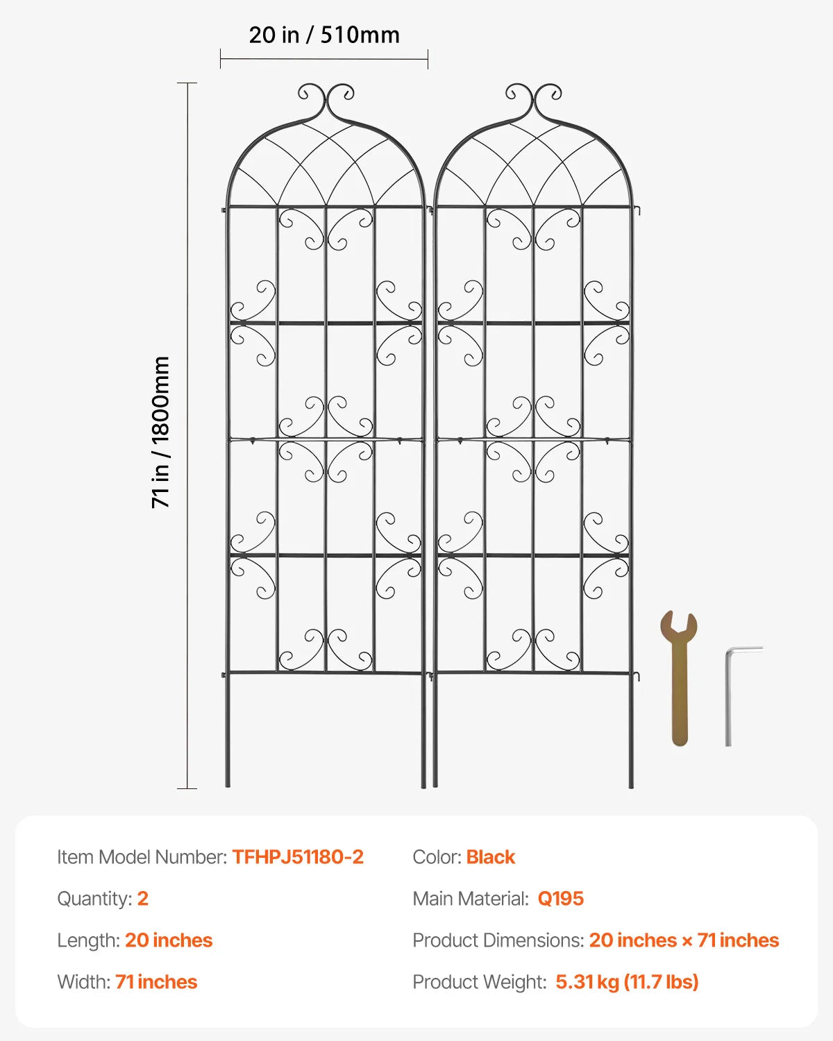 SucceBuy Garden Trellis for Climbing Plants 71x20in Rustproof Metal Flower Trellis Decorative Clematis Trellis for Courtyard