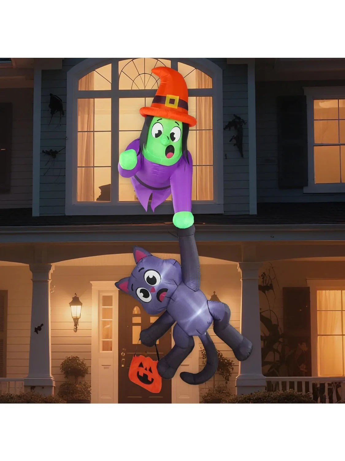 Halloween Witch And Black Cat LED Inflatable Roof Decoration