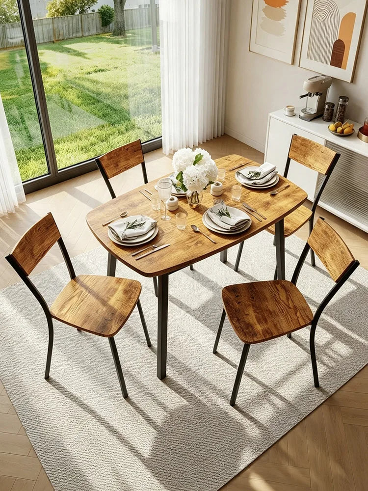 5 Piece Dining Table Set For 4, 43 Inch Kitchen Table And 4 Chairs With Storage Shelf, Space Saving Dining Set For Apartment