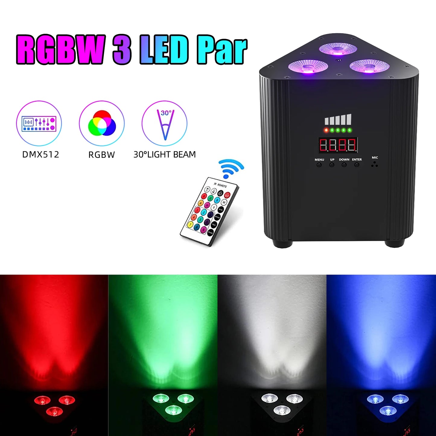 U'King 4PCS 4in1 RGBW LED Battery Par Light 3x4W Triangle Wash Wall Light DMX512 Wireless Effect Light for Concert Disco Party