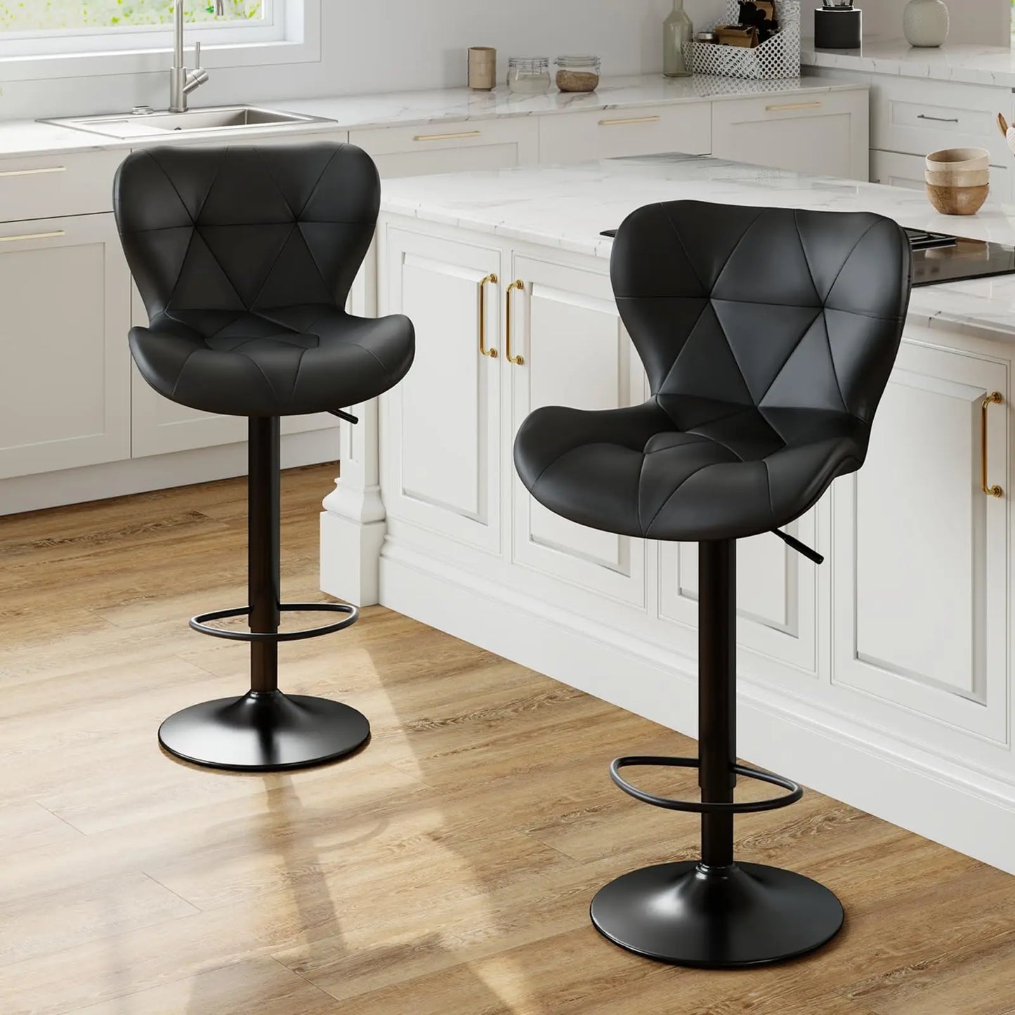 JHK Ergonomic Faux Leather Dining Chairs Set of 2 Adjustable Upholstered Swivel with Curved Backrest Metal Legs For Kitchen