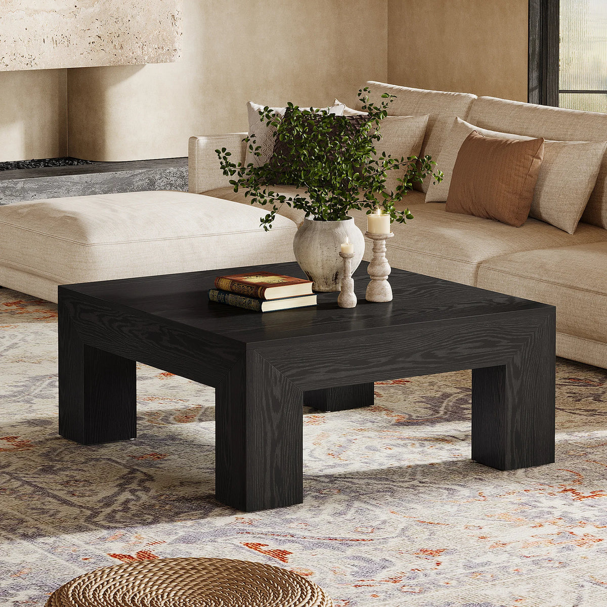 Tribesigns Farmhouse Square Coffee Table with Sturdy Wooden Legs