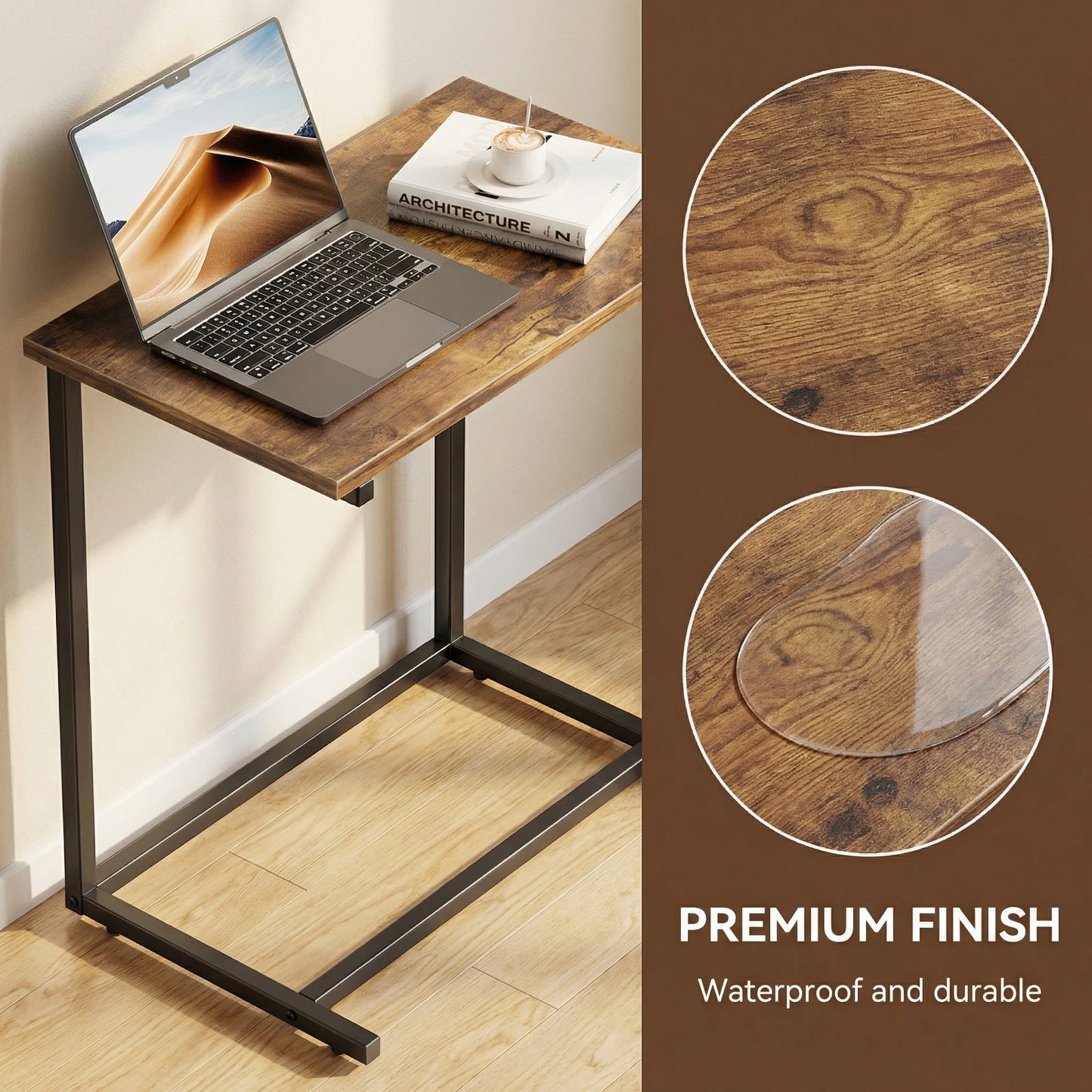 C Shaped End Table 27 Inches High, Side Table for Couch Slide Under, C Table Sofa Side End Table for Living Room