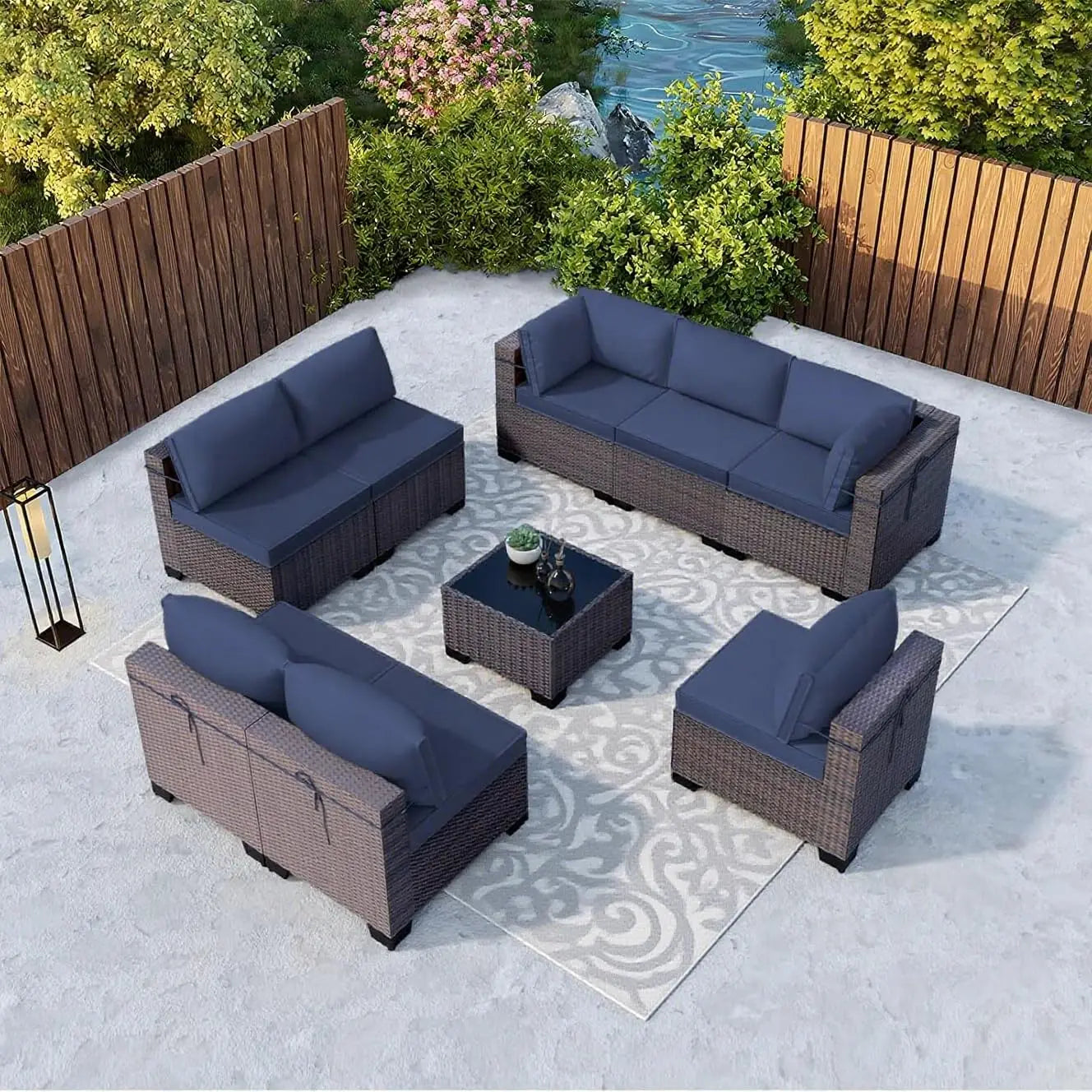 Outdoor Patio Furniture Set,12 Pieces Sectional Rattan Sofa Set Brown PE Rattan Wicker Patio Conversation Set with 10, Custom